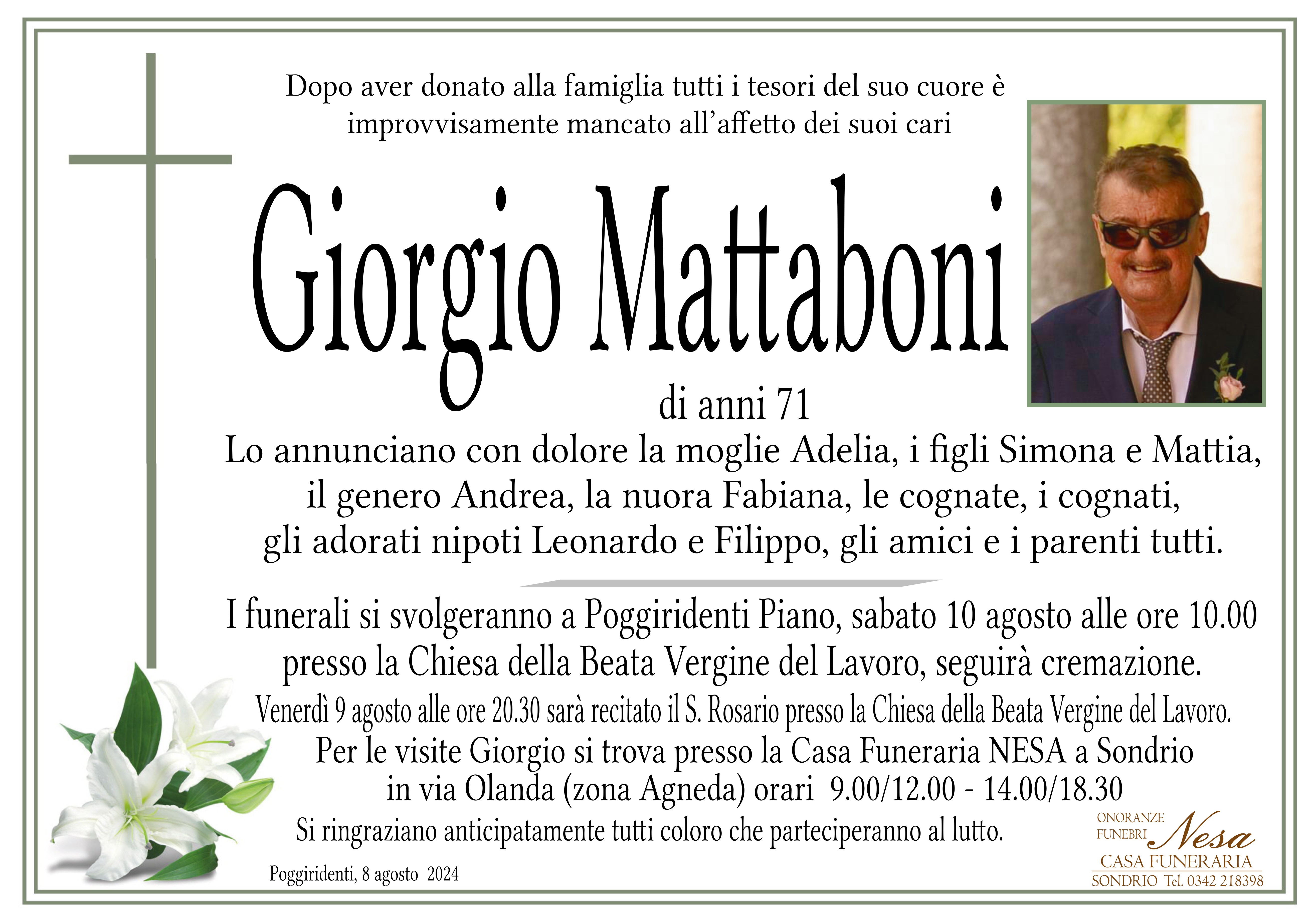 Necrologio Giorgio Mattaboni